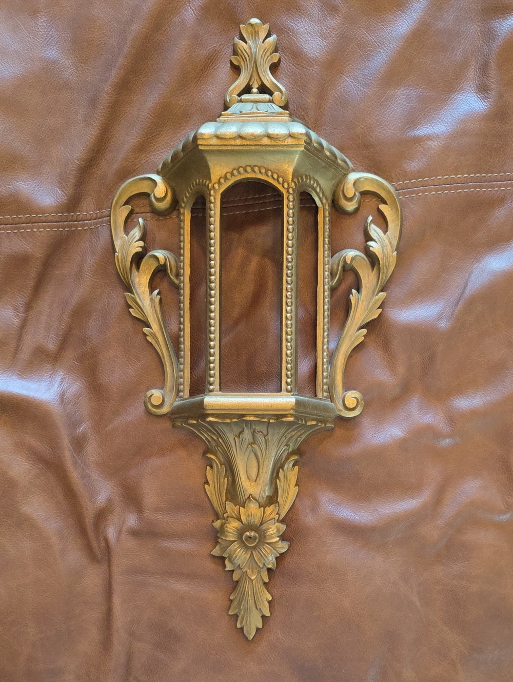 Vtg Gold Burwood Hanging Lantern Wall Pocket Homco Planter Floral Vine MCM 585-1